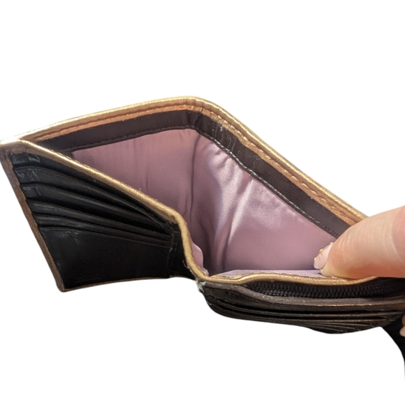 Metallic Gold Coach Embossed Trifold Wallet - Picture 11 of 16